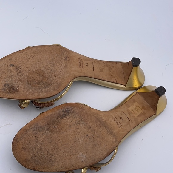 Prada size 40 Gold Gem Stone Sandals 2” heel - Picture 3 of 5